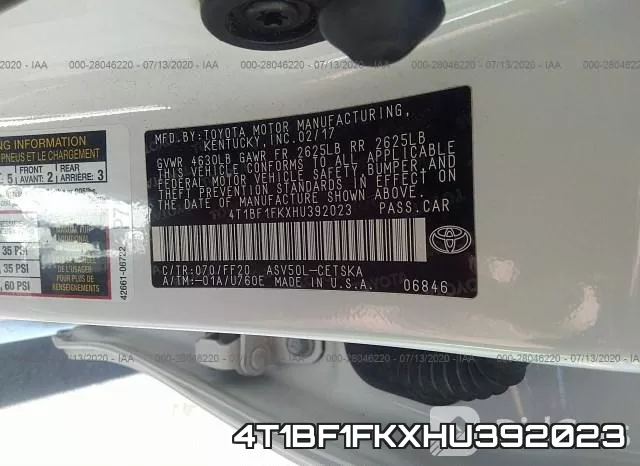 4T1BF1FKXHU392023 фото 10