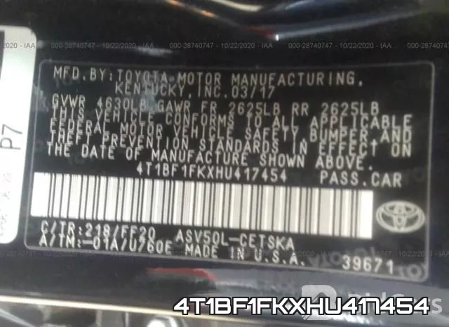 4T1BF1FKXHU417454 фото 10