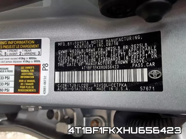 4T1BF1FKXHU656423 фото 2