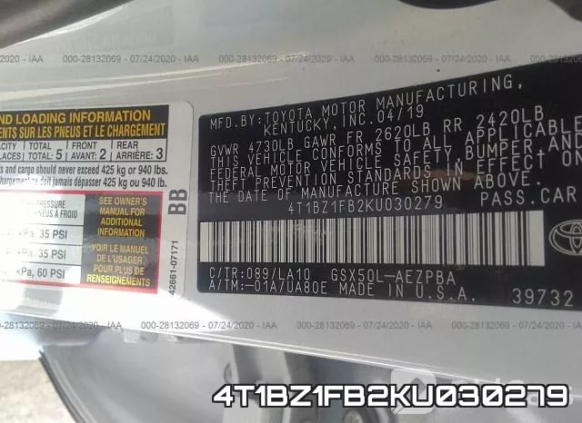 4T1BZ1FB2KU030279 фото 10
