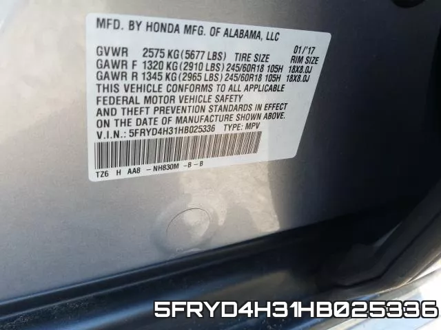 5FRYD4H31HB025336 фото 2