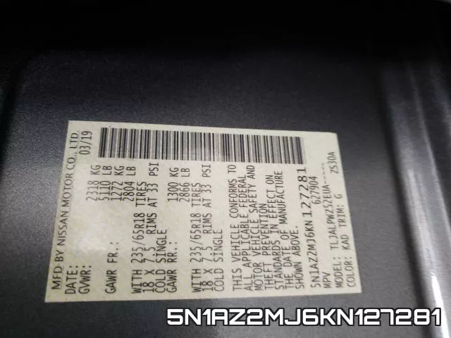 5N1AZ2MJ6KN127281 фото 2