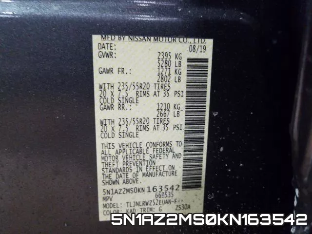 5N1AZ2MS0KN163542 фото 2