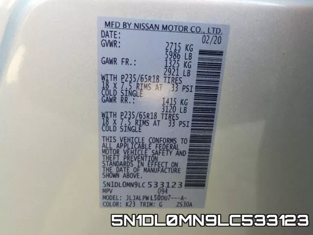5N1DL0MN9LC533123 фото 2
