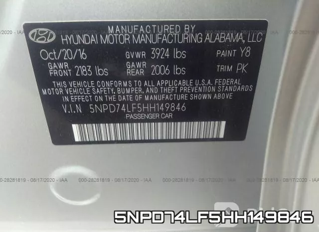 5NPD74LF5HH149846 фото 10