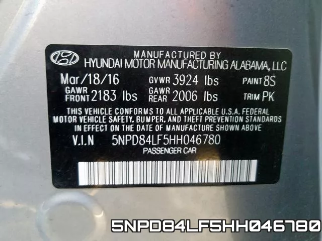 5NPD84LF5HH046780 фото 2
