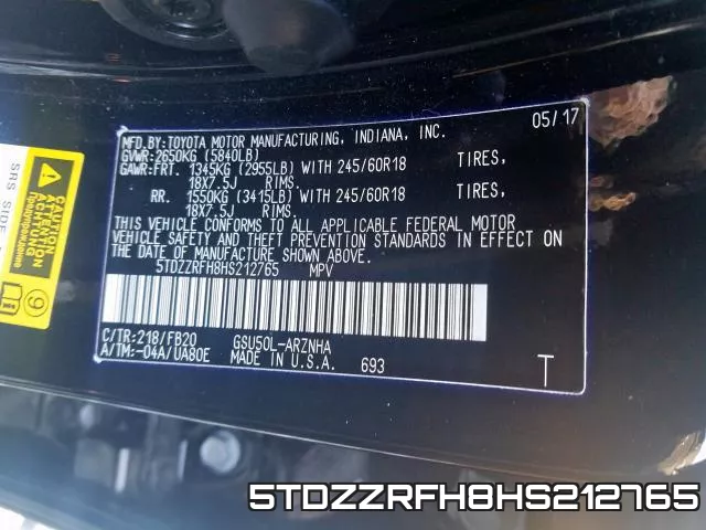 5TDZZRFH8HS212765 фото 2