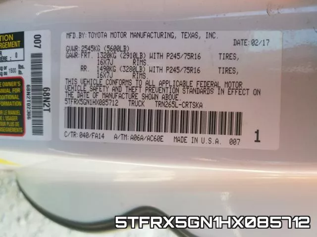 5TFRX5GN1HX085712 фото 2