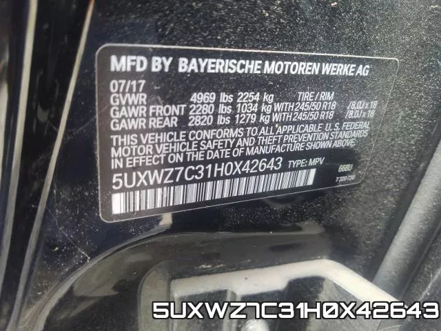 5UXWZ7C31H0X42643 фото 2