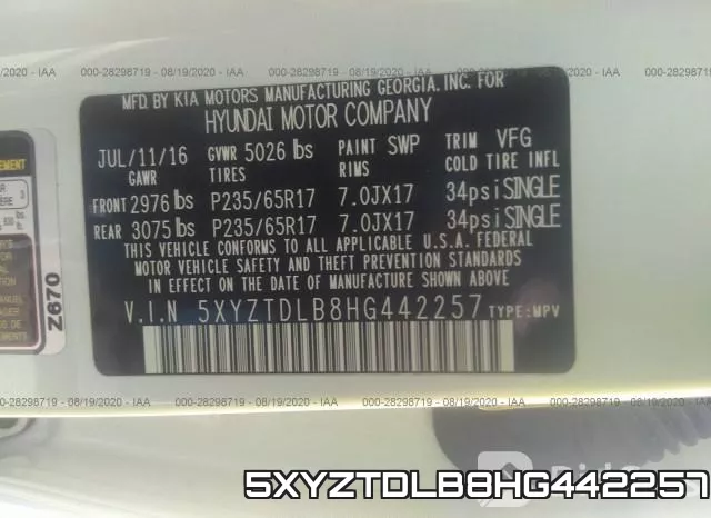 5XYZTDLB8HG442257 фото 10