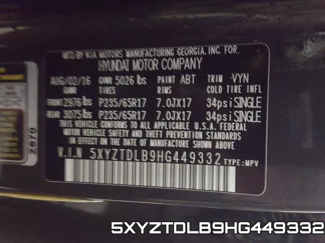 5XYZTDLB9HG449332 фото 2