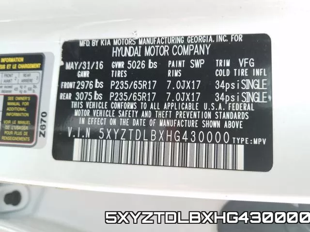 5XYZTDLBXHG430000 фото 2