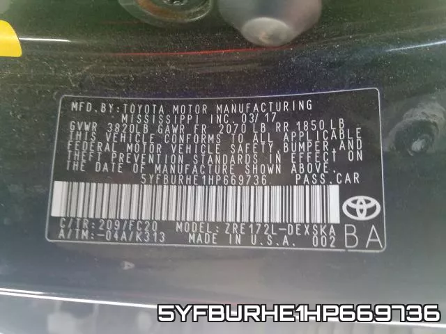 5YFBURHE1HP669736 фото 2