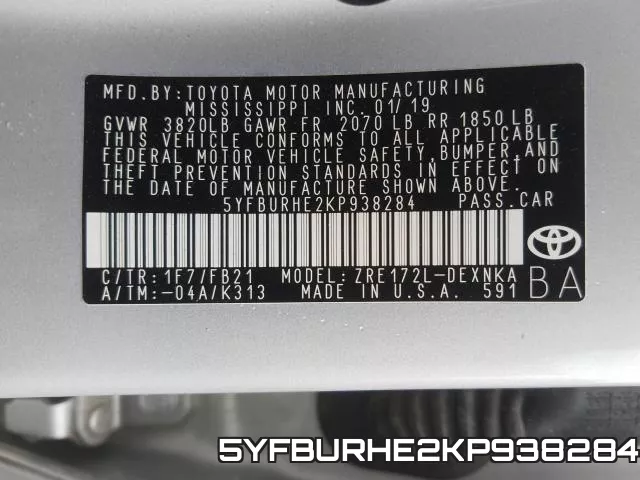 5YFBURHE2KP938284 фото 2