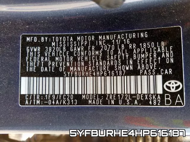 5YFBURHE4HP616187 фото 2