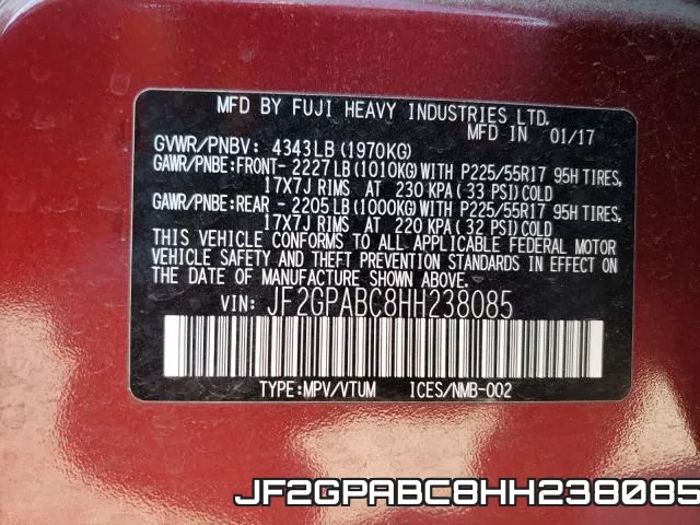 JF2GPABC8HH238085 фото 2