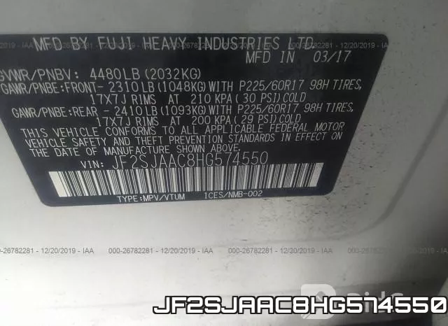 JF2SJAAC8HG574550 фото 10