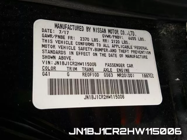 JN1BJ1CR2HW115006 фото 2