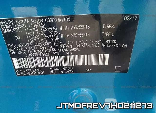 JTMDFREV7HD211273 фото 10
