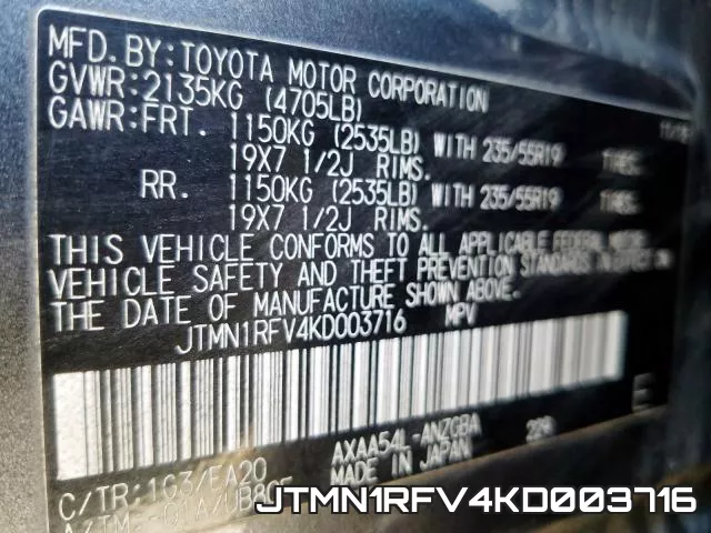 JTMN1RFV4KD003716 фото 2
