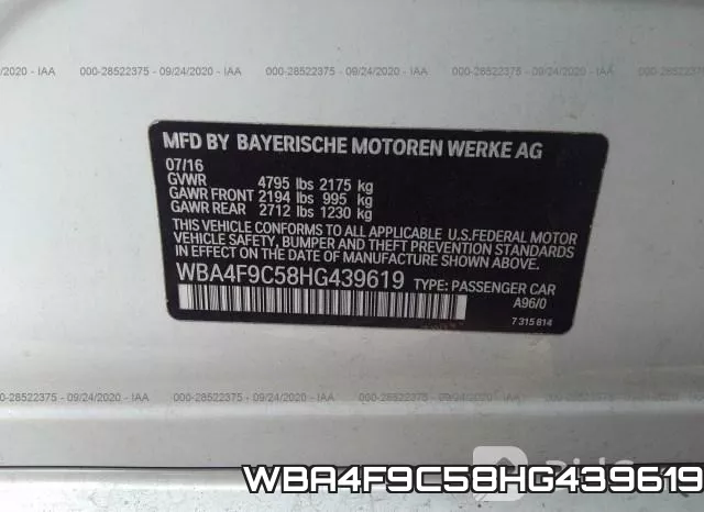 WBA4F9C58HG439619 фото 10