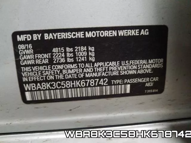 WBA8K3C58HK678742 фото 2