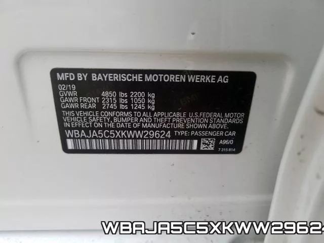 WBAJA5C5XKWW29624 фото 2