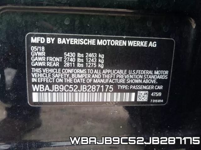 WBAJB9C52JB287175 фото 2