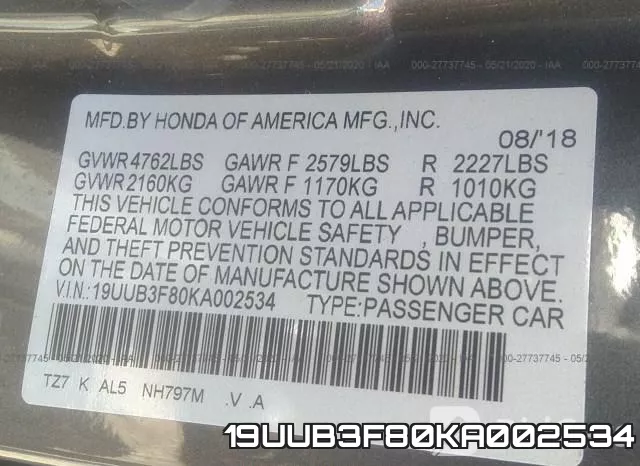 19UUB3F80KA002534 фото 10
