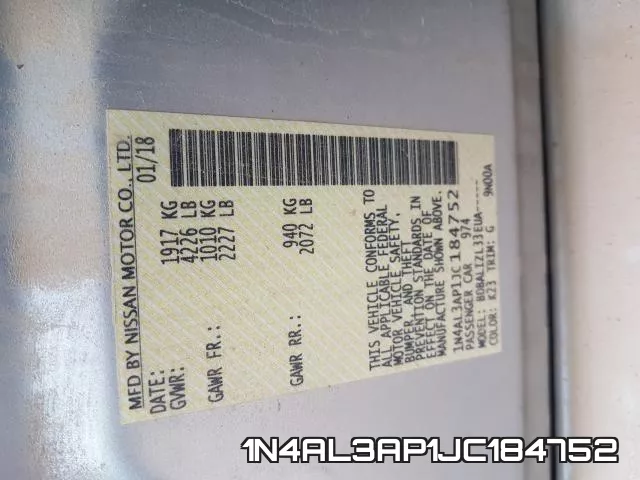 1N4AL3AP1JC184752 фото 2
