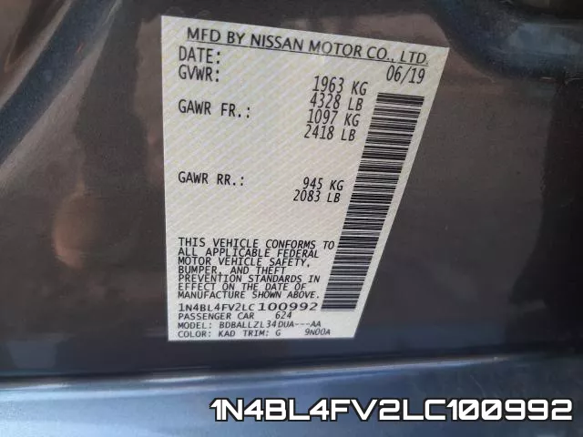 1N4BL4FV2LC100992 фото 2