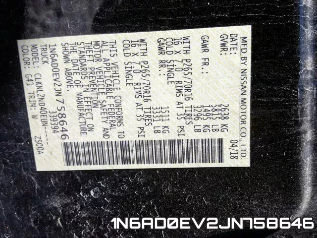 1N6AD0EV2JN758646 фото 2
