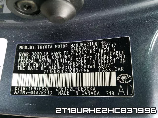 2T1BURHE2HC837996 фото 2