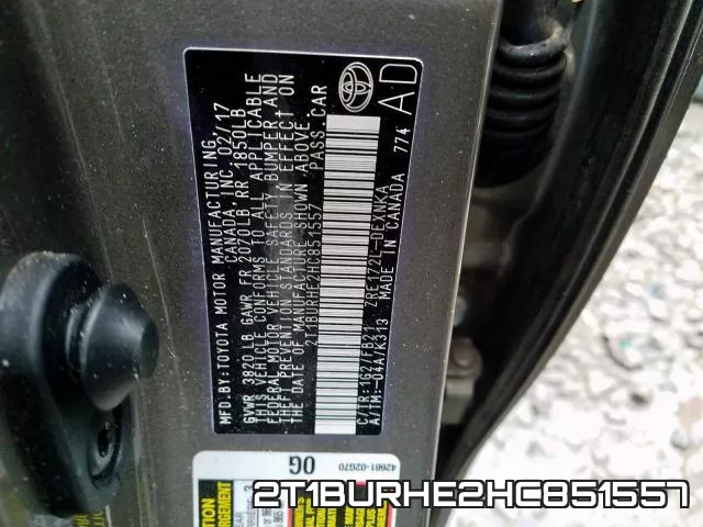 2T1BURHE2HC851557 фото 2