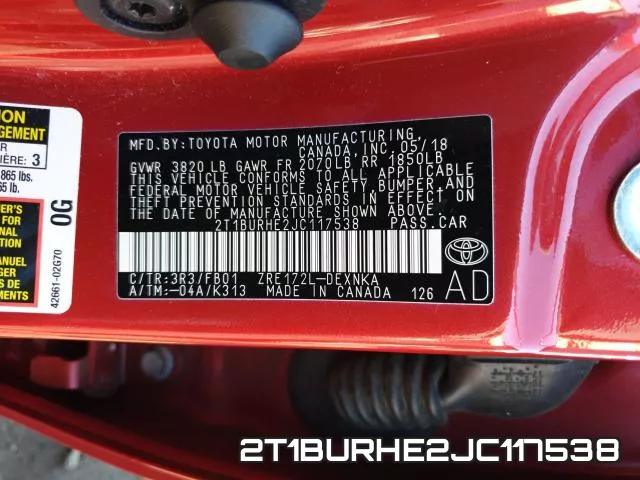 2T1BURHE2JC117538 фото 2