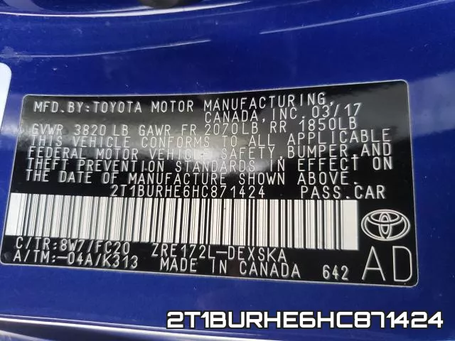 2T1BURHE6HC871424 фото 2