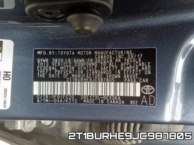 2T1BURHE9JC987805 фото 2