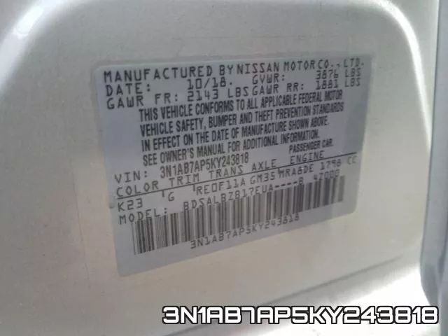3N1AB7AP5KY243818 фото 2