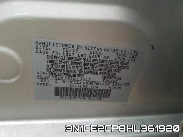 3N1CE2CP8HL361920 фото 2