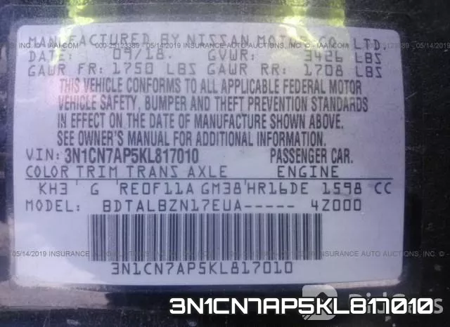 3N1CN7AP5KL817010 фото 10