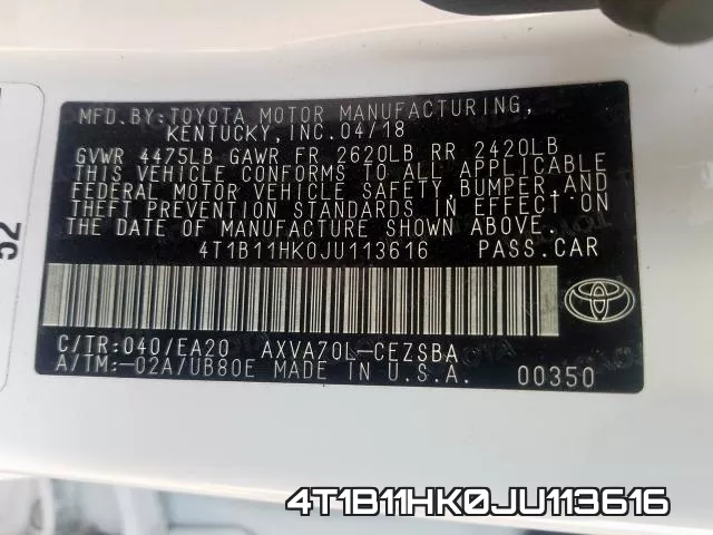 4T1B11HK0JU113616 фото 2