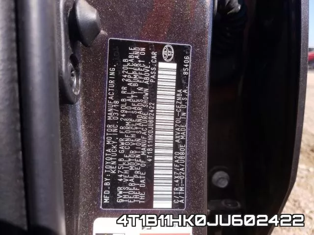 4T1B11HK0JU602422 фото 2