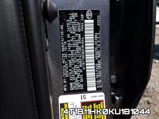 4T1B11HK0KU181044 фото 2