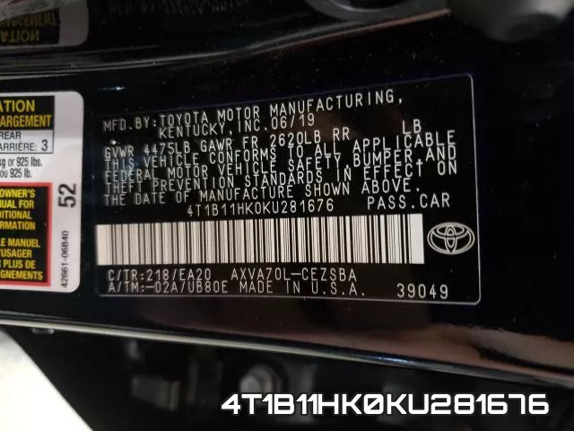 4T1B11HK0KU281676 фото 2