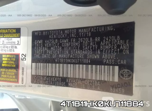 4T1B11HK0KU711884 фото 10