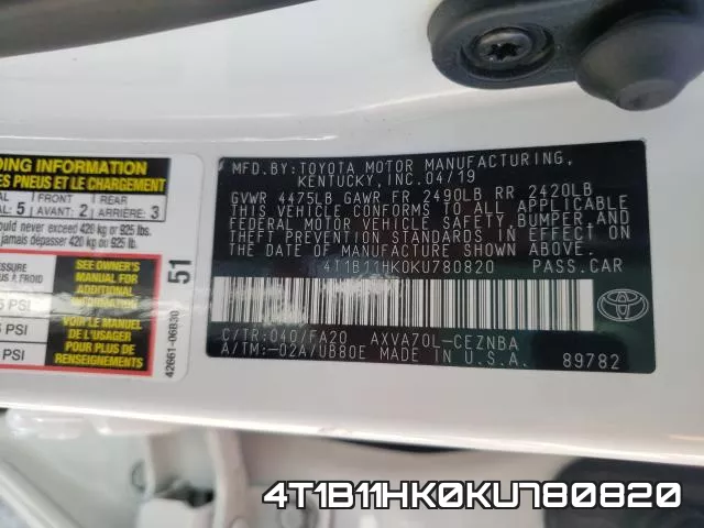 4T1B11HK0KU780820 фото 2