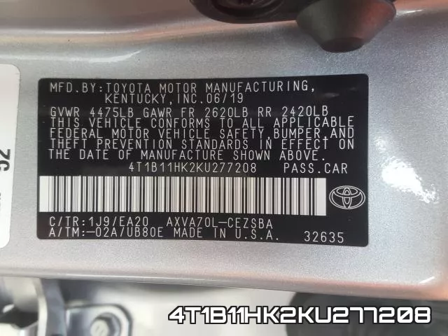 4T1B11HK2KU277208 фото 2