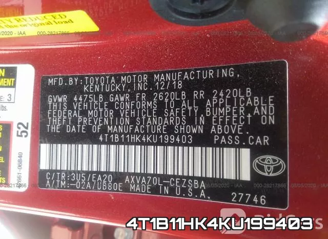 4T1B11HK4KU199403 фото 9