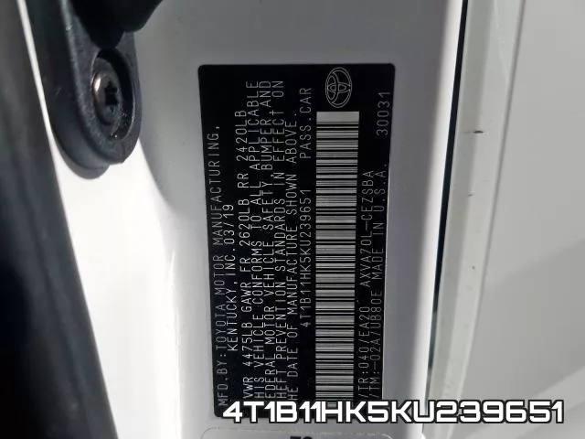 4T1B11HK5KU239651 фото 2
