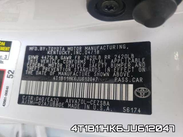 4T1B11HK6JU612047 фото 2
